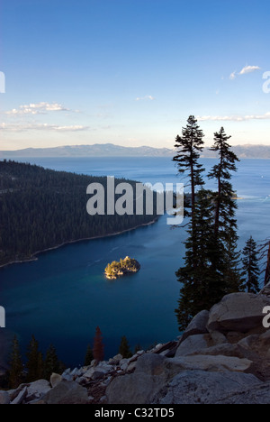 Fannette Island is illuminated in late afternoon light in Emerald Bay; Lake Tahoe, CA. Stock Photo
