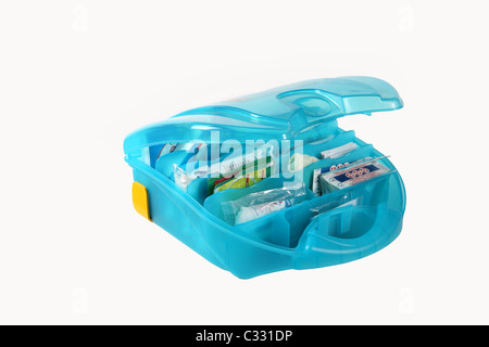 Plastic case with first aid kit Stock Photo