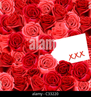 Birthday or Mother's day card on a a background of red roses Stock Photo