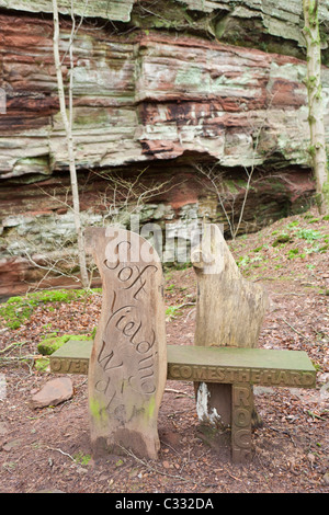 Modern sculpture in an old quarry beside the River Gelt in Gelt Woods, Cumbria Stock Photo