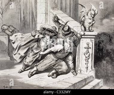 Scene from Bluebeard by Charles Perrault. Bluebeard gives his wife the ...
