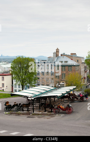 Horse-drawn carriage park off of Rue D'Auteuil in Quebec city, Canada. Stock Photo