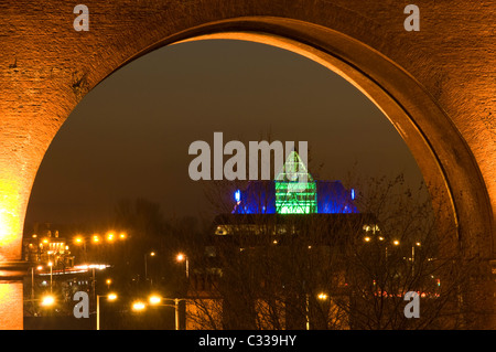 The Stockport Pyramid Building viewed through the Stockport Viaduct, Stockport, Greater Manchester, England, UK Stock Photo