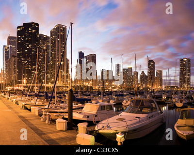 Downtown Chicago seen from marina Stock Photo