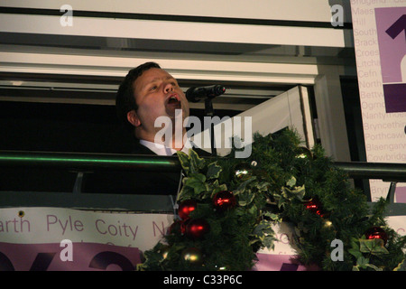 Britain's Got Talent winner Paul Potts performs at the Bridgend Designer Outlet Christmas lights switching on ceremony Stock Photo