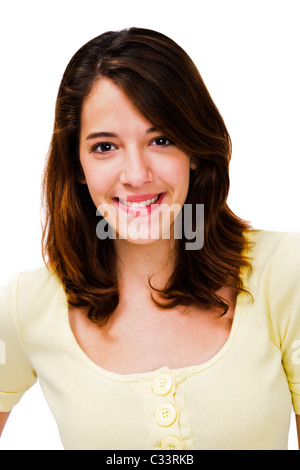 Happy young woman posing isolated over white background Stock Photo - Alamy
