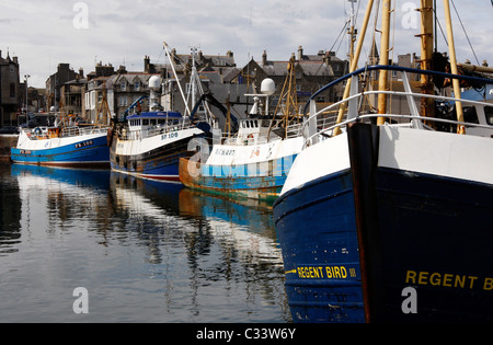 Fishing Boats moored in Fraserburgh Harbour, North East Scotland Stock Photo