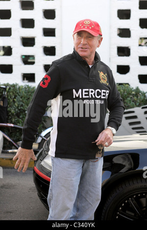 Frederic Prince Von Anhalt pulls up in his new Drop-Top Rolls Royce Phantom Coupe and shows it off to Sylvester Stallone Los Stock Photo