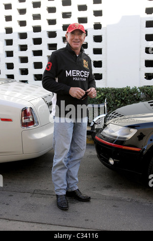 Frederic Prince Von Anhalt pulls up in his new Drop-Top Rolls Royce Phantom Coupe and shows it off to Sylvester Stallone Los Stock Photo