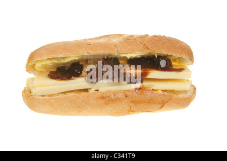 Cheese and pickle baguette isolated on white Stock Photo