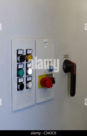 Electrical Control Room of Cuadrilla Resources   Drilling equipment switches at Shale Gas Drill Site, Grange Hill Farm, Blackpool, Lancashire, UK Stock Photo