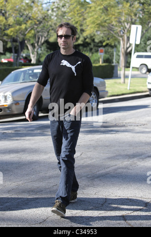 David Duchovny  exits A Votre Sante restaurant after having lunch with a friend Los Angeles, California - 27.01.09 Stock Photo