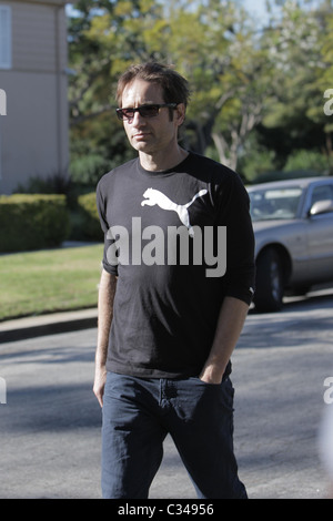 David Duchovny  exits A Votre Sante restaurant after having lunch with a friend Los Angeles, California - 27.01.09 Stock Photo