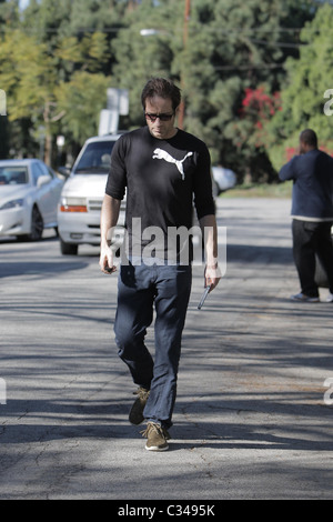 David Duchovny  exits A Votre Sante restaurant after having lunch with a friend Los Angeles, California - 27.01.09 Stock Photo