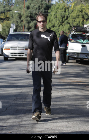 David Duchovny  exits A Votre Sante restaurant after having lunch with a friend Los Angeles, California - 27.01.09 Stock Photo