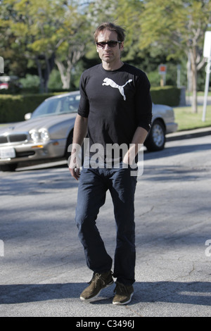 David Duchovny  exits A Votre Sante restaurant after having lunch with a friend Los Angeles, California - 27.01.09 Stock Photo