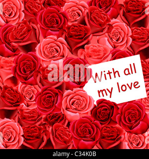 Birthday or Mother's Day card with roses and 'With all my love' Stock Photo