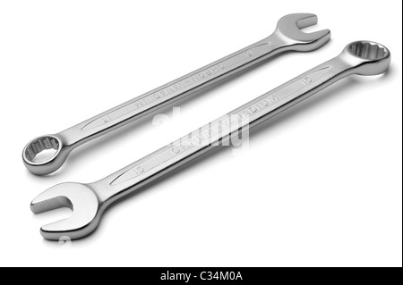 Pair of spanners, isolated on a white background Stock Photo