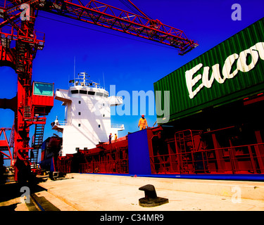 Co Dublin,Ireland;Container Ship At Dublin Port Stock Photo