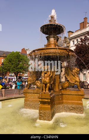 Ornamental water fountain in Town Hall Square, Leicester, England, UK Stock Photo