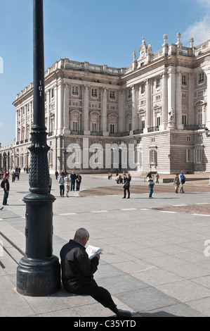 In the Plaza de Oriente with the Palacio Real in the background, Madrid, Spain. Stock Photo