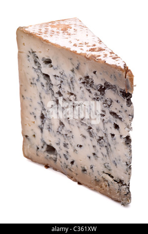 Piece of matured blue cheese, isolated on white background Stock Photo