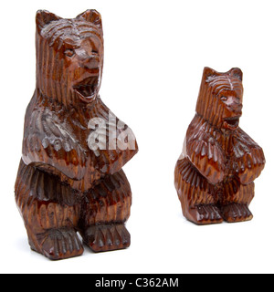 Pair of German black forest carved wooden bears. Stock Photo