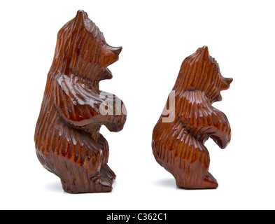 Pair of German black forest carved wooden bears. Stock Photo