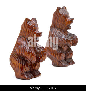 Pair of German black forest carved wooden bears. Stock Photo