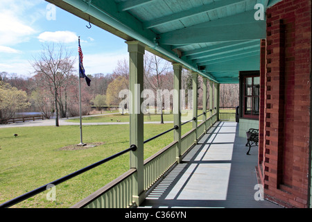 Front porch of the Caleb Smith House and Museum, a state park in Smithtown, Long Island NY Stock Photo