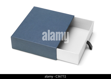 Elevated view of empty blue gift box on white background Stock Photo
