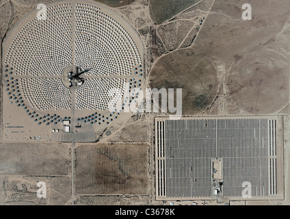 aerial map view above Solar Two electrical energy generation project mirrored heliostats Daggett California Stock Photo