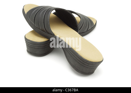 Black casual lady footwear on white background