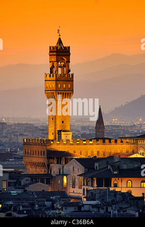 Florenz Palazzo Vecchio Abend - Florence Palazzo Vecchio evening 04 Stock Photo