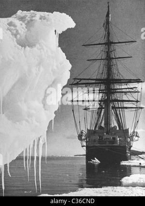 Vintage photo of Robert Falcon Scott's ship 'Terra Nova' moored in Antarctica during the Terra Nova Expedition of 1910 - 1913. Stock Photo