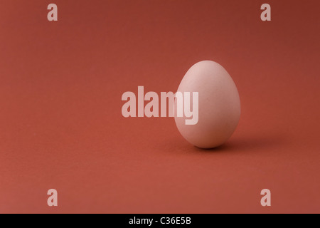 egg on red background in vertical position Stock Photo