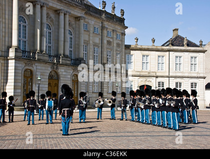 A Livgarden (royal life guard) military band performing in front of Amalienborg Palaces Copenhagen Denmark Scandinavia Stock Photo