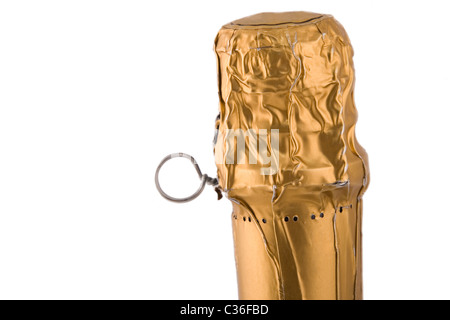golden cork from luxury champagne, ready to open Stock Photo