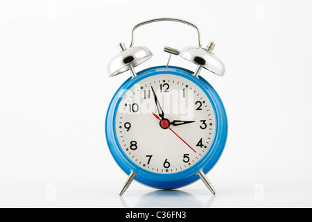 blue alarm-clock with silver bell on white background Stock Photo