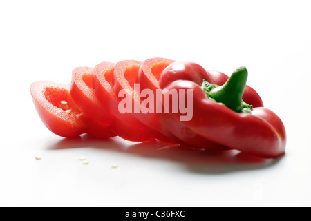 One red  sweet pepper bell, slices Stock Photo