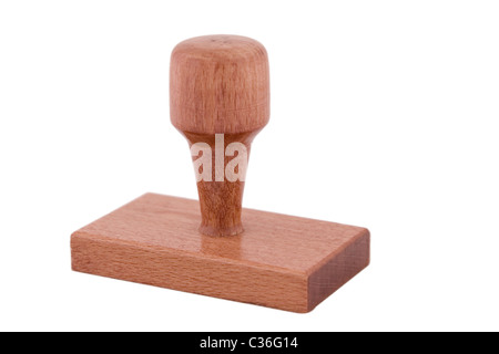 front view of rubber wooden stamp on white background Stock Photo