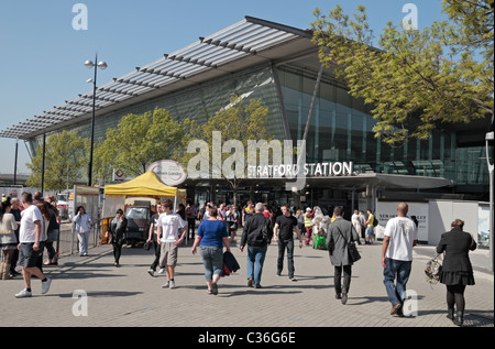 Entrance to the newly (in 2011) redeveloped Stratford railway station (tube, DLR and mainline) in Stratford, East London, UK. Stock Photo