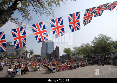 Royal wedding celebrations in Castle Square in the centre of Swansea for the marriage of Prince William and Kate Middleton. Stock Photo