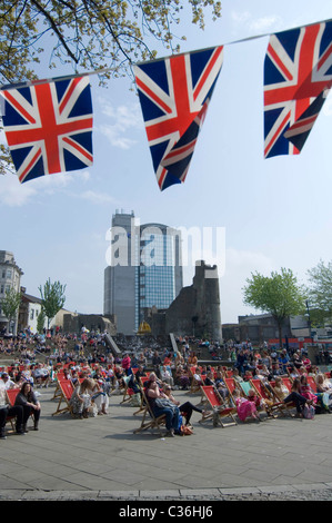 Royal wedding celebrations in Castle Square in the centre of Swansea for the marriage of Prince William and Kate Middleton. Stock Photo