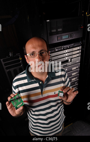Technician in server room Stock Photo