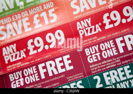 A closeup of a pizza takeaway menu England UK Stock Photo