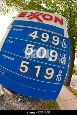 WASHINGTON, DC USA - Gasoline price sign at Exxon service station Stock Photo