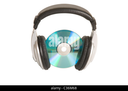music concept, headphone and cd/dvd on white background Stock Photo