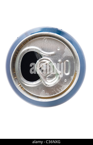 top view of open aluminum can on white background Stock Photo