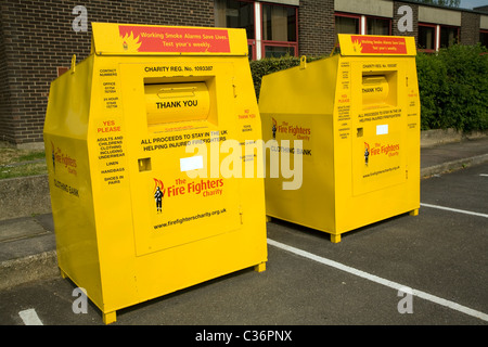 The Firefighters charity clothing bank collection point Stock Photo